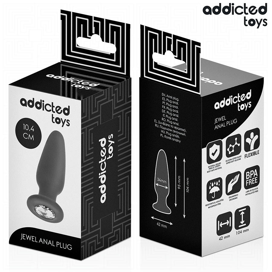 Addicted Toys anal plug med juvel i silikon, storlek M 10,4 cm