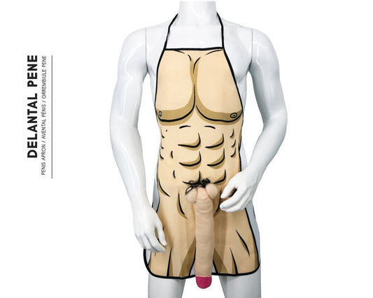 3D förkläde med muskulös man och hängande penis