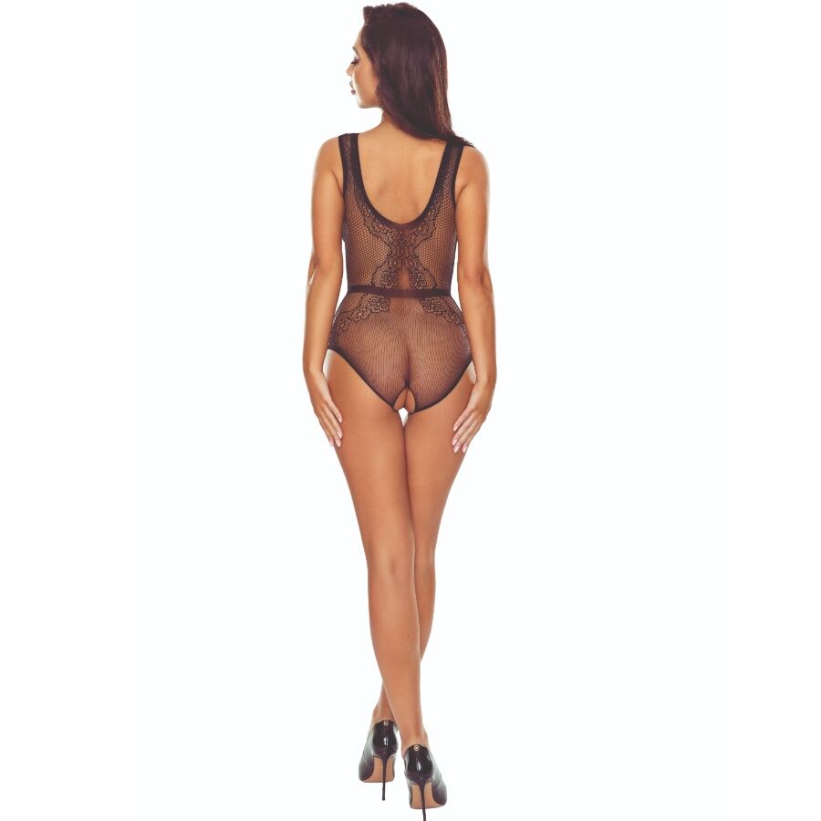 PASSION - BS115 Svart Rutigt Bodystocking