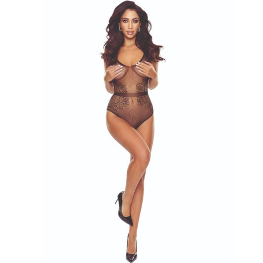 PASSION - BS115 Svart Rutigt Bodystocking