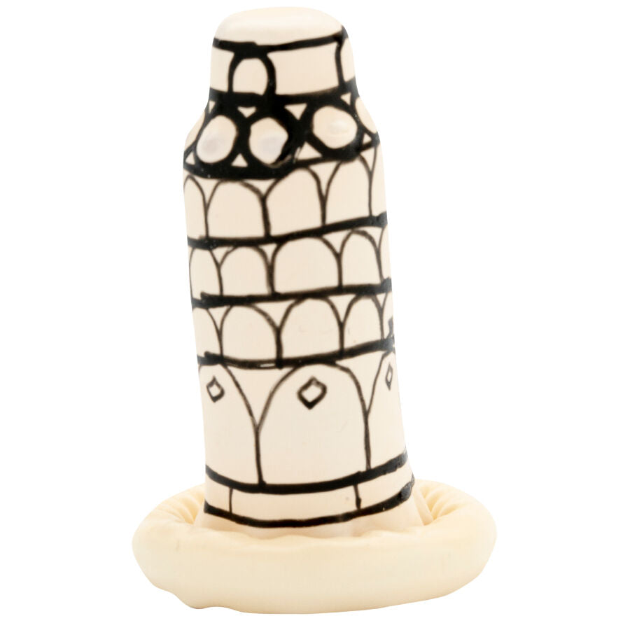 Handmålade novitetskondomer med Pisa Torn design