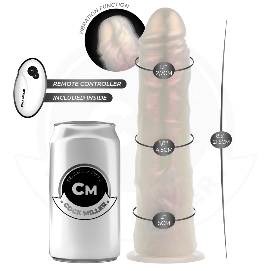 COCK MILLER dildo med sugkopp, ljus och vibration, vit 21,5 cm