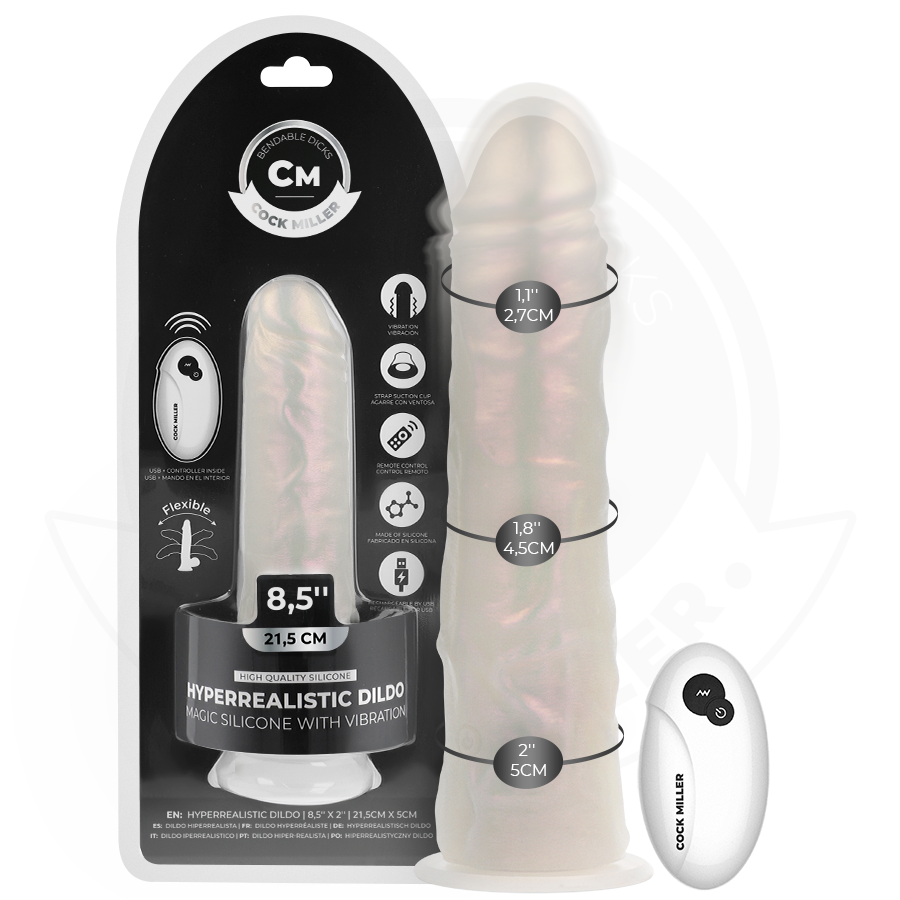 COCK MILLER dildo med sugkopp, ljus och vibration, vit 21,5 cm