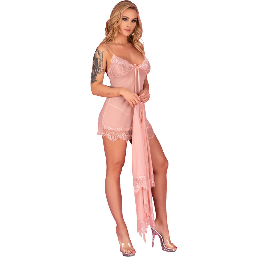 Hyeona 1710 babydoll och thong i puderrosa