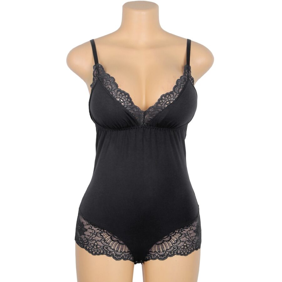 Svart blommig spetsdetalj teddy S/M