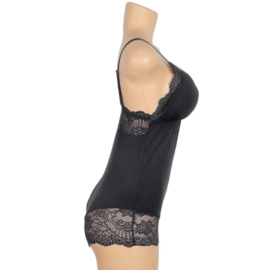 Svart blommig spetsdetalj teddy S/M