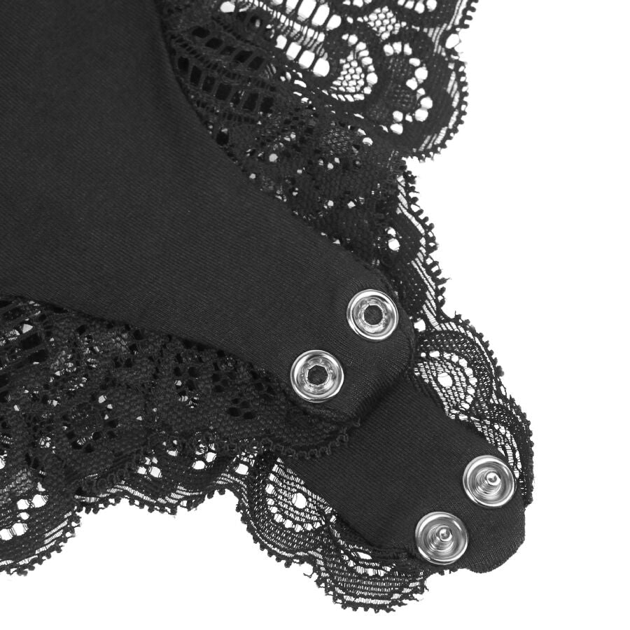 Svart blommig spetsdetalj teddy S/M