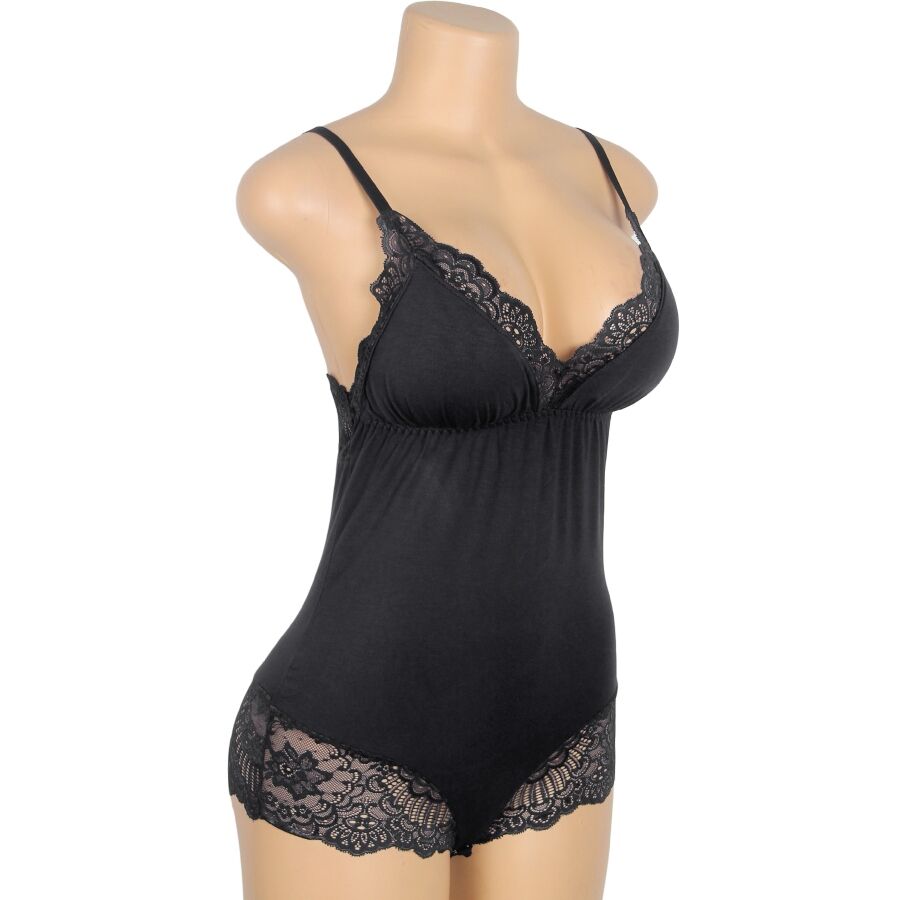Svart blommig spetsdetalj teddy L/XL