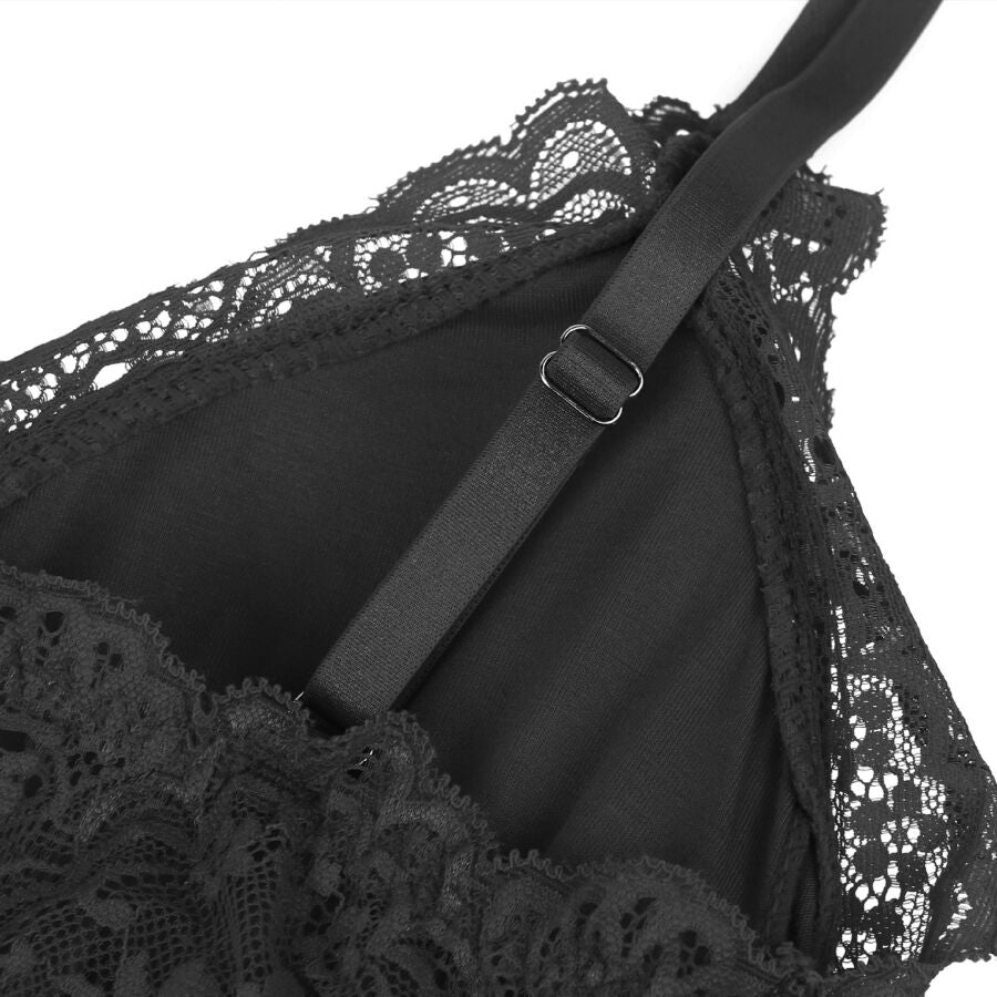 Svart blommig spetsdetalj teddy L/XL
