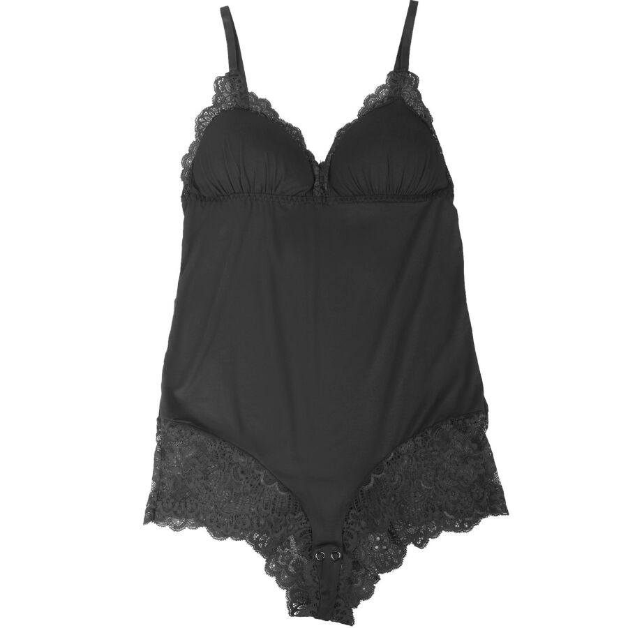 Svart blommig spetsdetalj teddy L/XL
