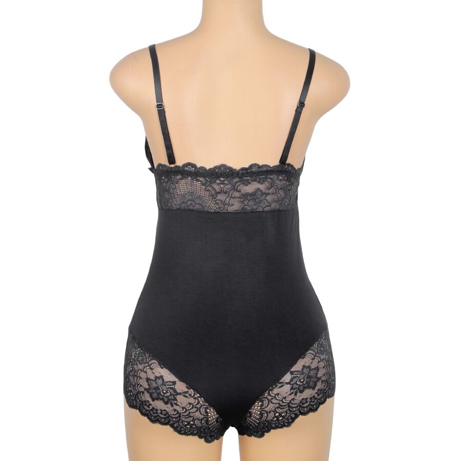 Svart blommig spetsdetalj teddy L/XL