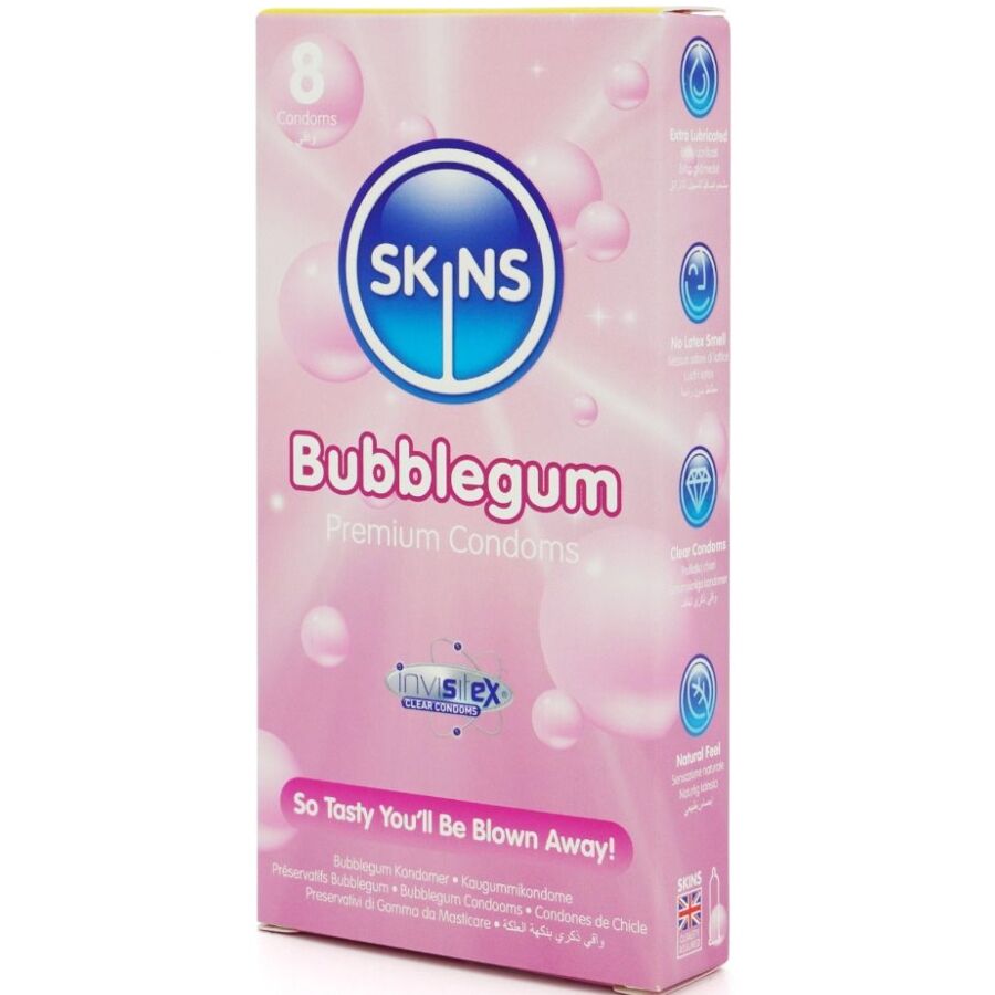 SKINS Bubblegum Premium kondomer i förpackning med 8 stycken