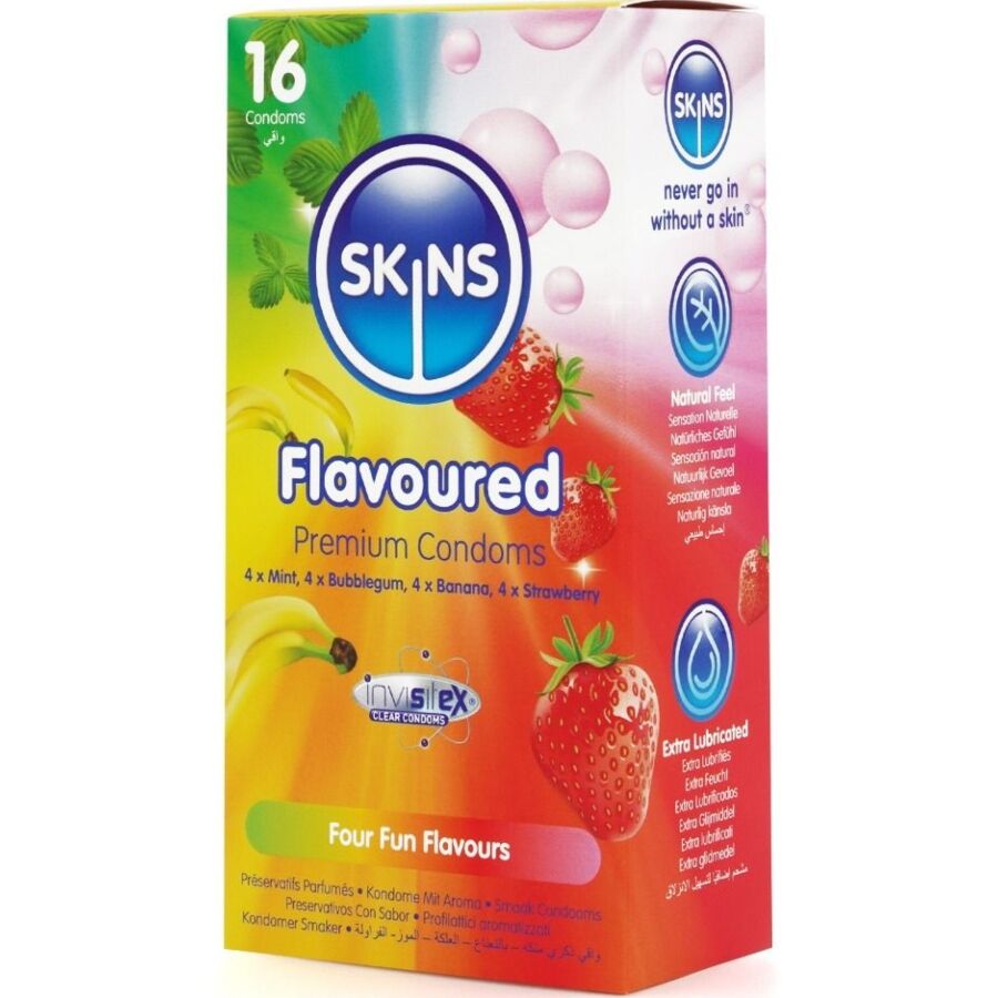SKINS 16-pack med premium kondomer i olika smaker