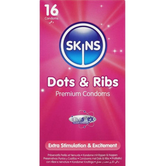 SKINS Dots & Ribs premium kondomer 16-pack