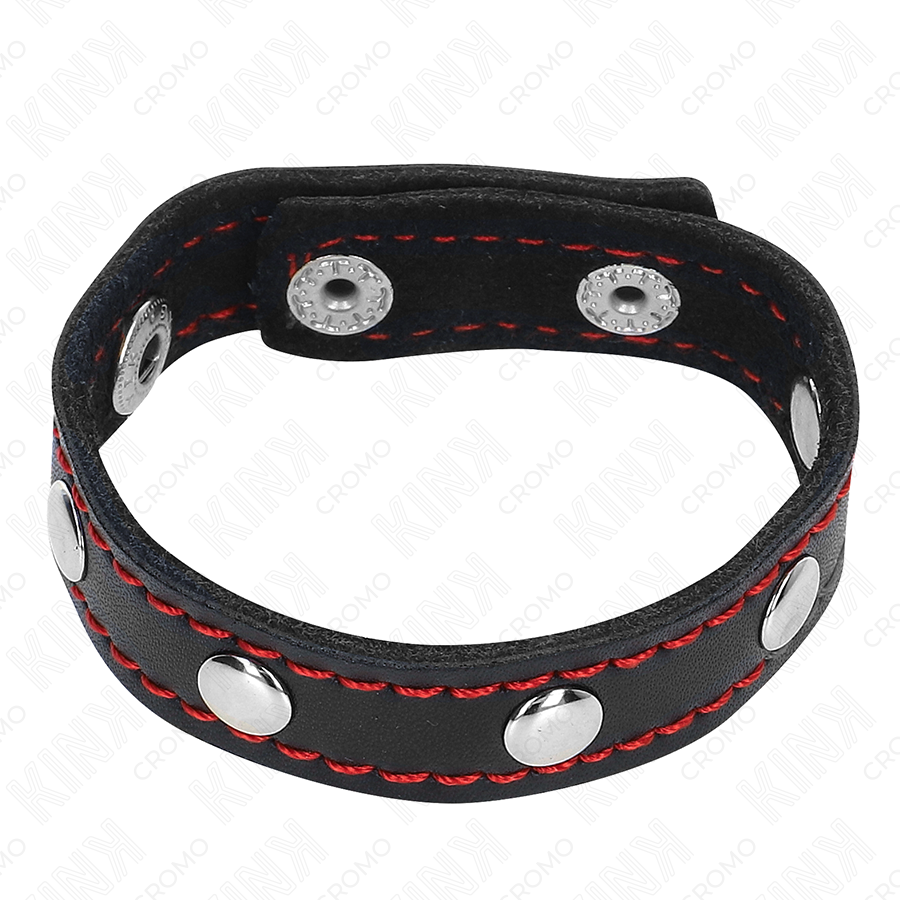 KINK - Läder Penisring med Tryckstängning Röd 21 x 1,5 cm