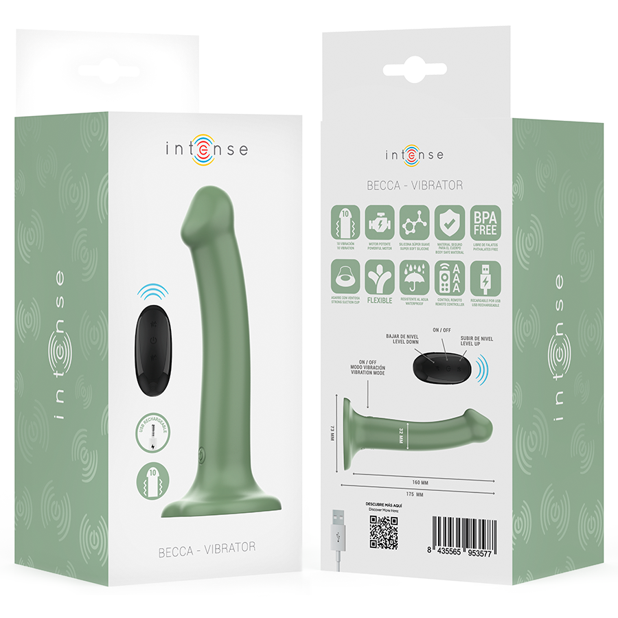 INTENSE - BECCA VIBRATOR MED SUCTION CUP 10 VIBRATIONER GRÖN FJÄRRKONTROLL