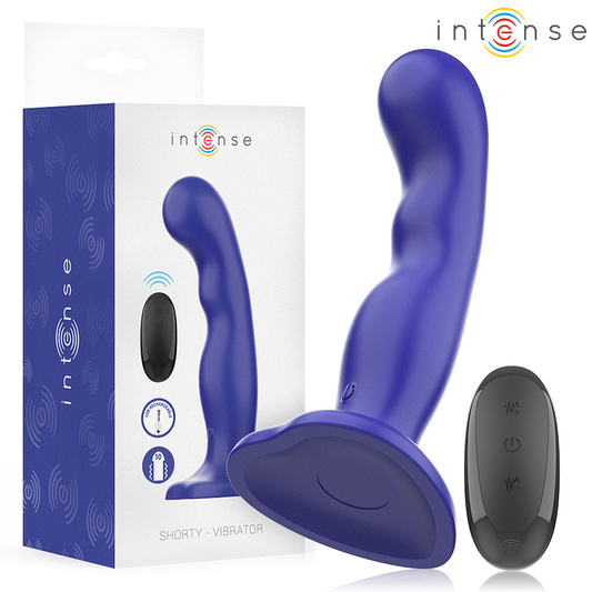 INTENSE SHORTY vibrator med sugkopp och fjärrkontroll i blått