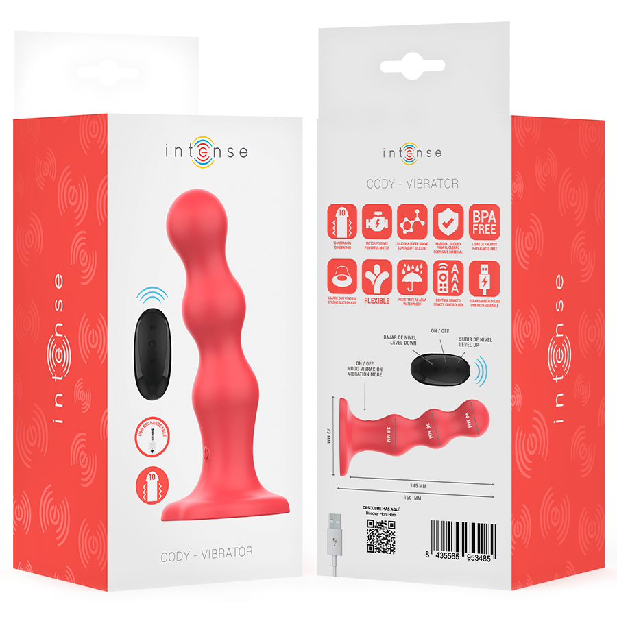 INTENSE - CODY VIBRATOR MED SUCTION CUP RÖD FJÄRRKONTROLL