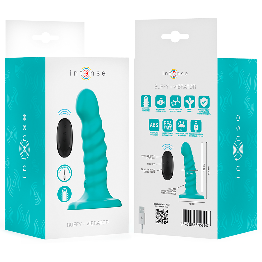 INTENSE - BUFFY VIBRATOR SIZE S SPIRAL DESIGN 10 VIBRATIONS BLÅ FJÄRRKONTROLL
