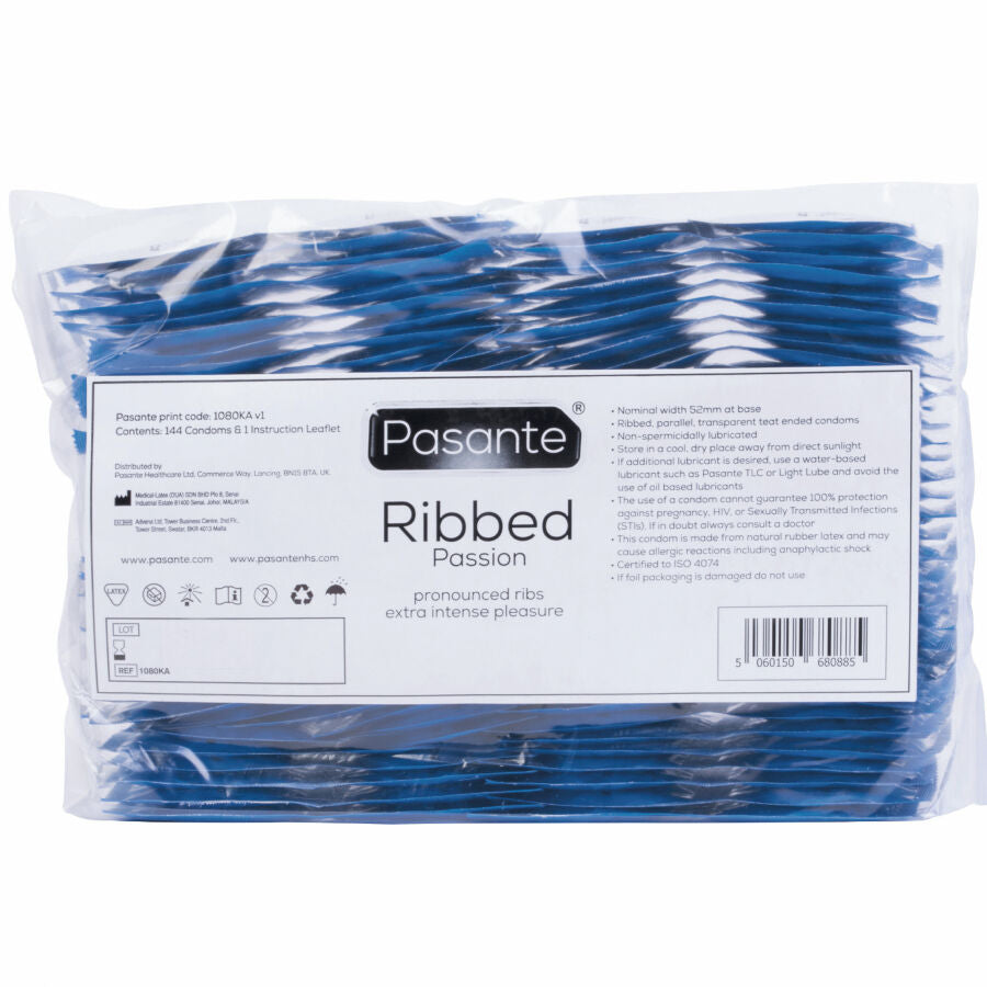 PASANTE Ribbed Passion kondomer i förpackning med 144 enheter