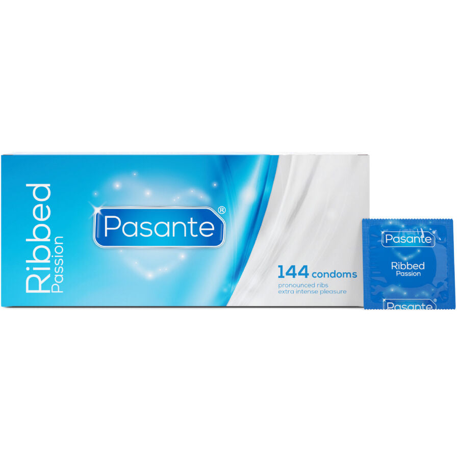 Pasante Ribbed Passion kondomer, box med 144 enheter