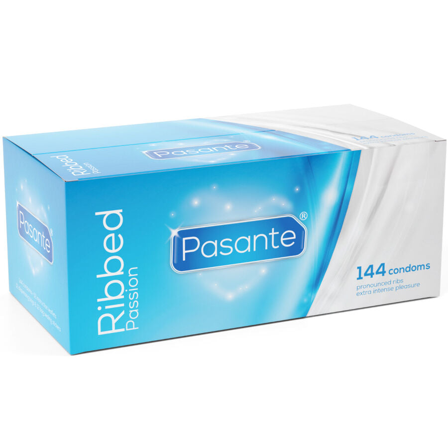 Pasante Ribbed Passion kondomer, box med 144 enheter