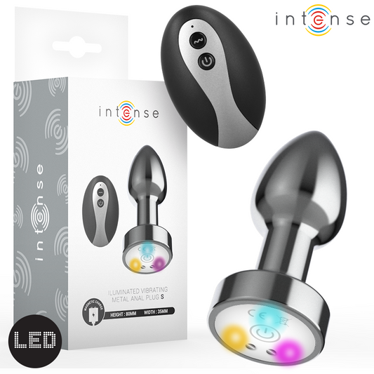 INTENSE - VIBRERANDE METALL ANALPLUGG MED LED-LJUS OCH FJÄRRKONTROLL - STORLEK S