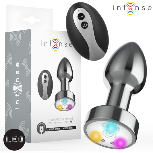 INTENSE - Vibrerande metallanalplugg med LED-lampor och fjärrkontroll - Storlek M