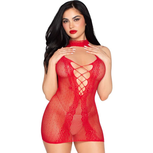 LEG AVENUE Halter Mini Dress i röd färg