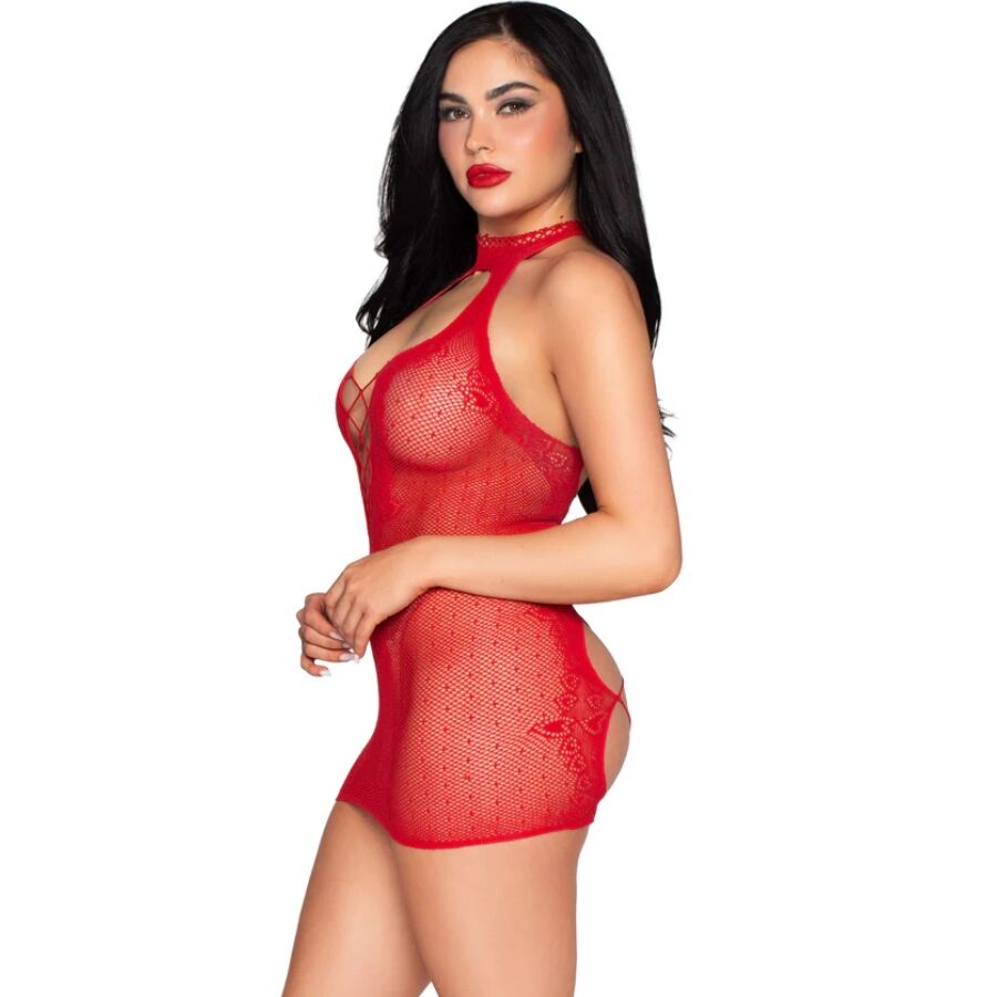 LEG AVENUE Halter Mini Dress i röd färg