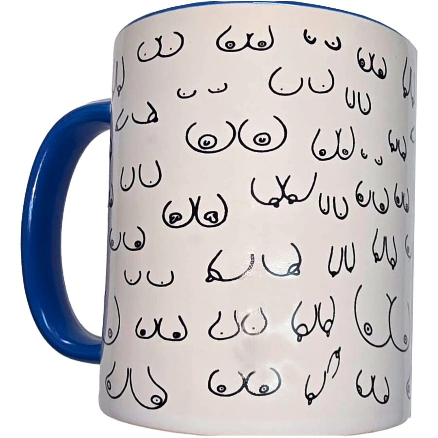 Mugg med bröstmotiv och blå handtag, 370 ml