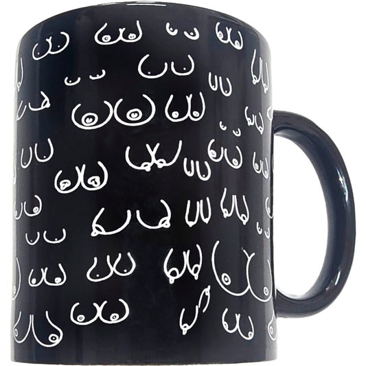 Svart mugg med bröstmotiv, 370 ml