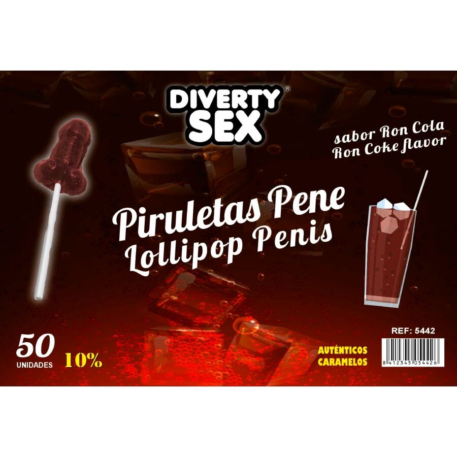50 penisformade lollipops med rom- och cola-smak