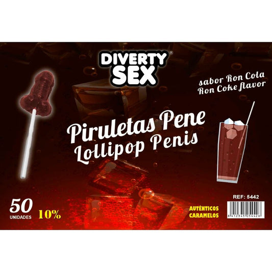 50 penisformade lollipops med rom- och cola-smak