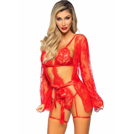 LEG AVENUE 86123 teddy och garter robe set i röd färg