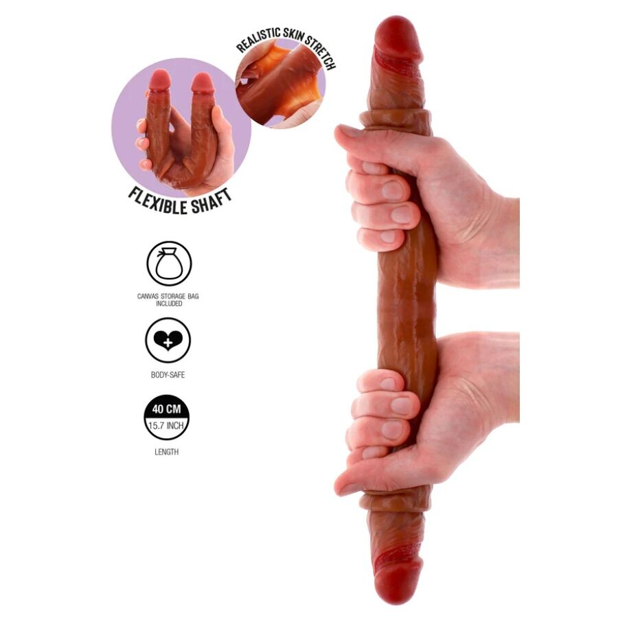Get Real dubbeländad silikon dildo karamell 40 cm