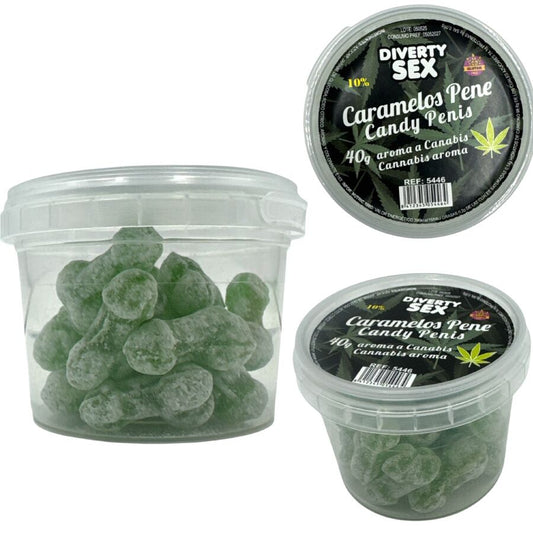 Burk med 20 cannabisdoftande penisformade godisar