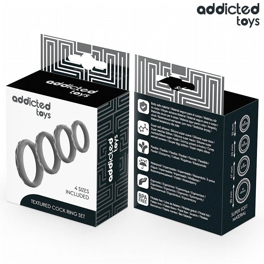 Addicted Toys texturerat penisring set i 4 storlekar