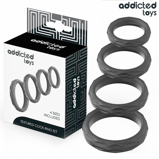 Addicted Toys texturerat penisring set i 4 storlekar