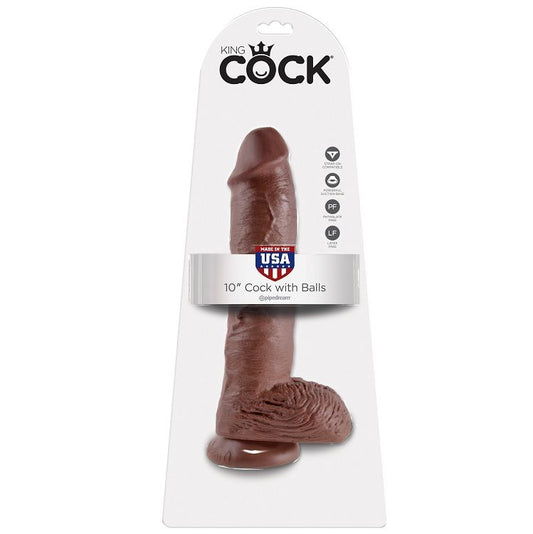 KING COCK 10 dildo brun med bollar 25,4 cm