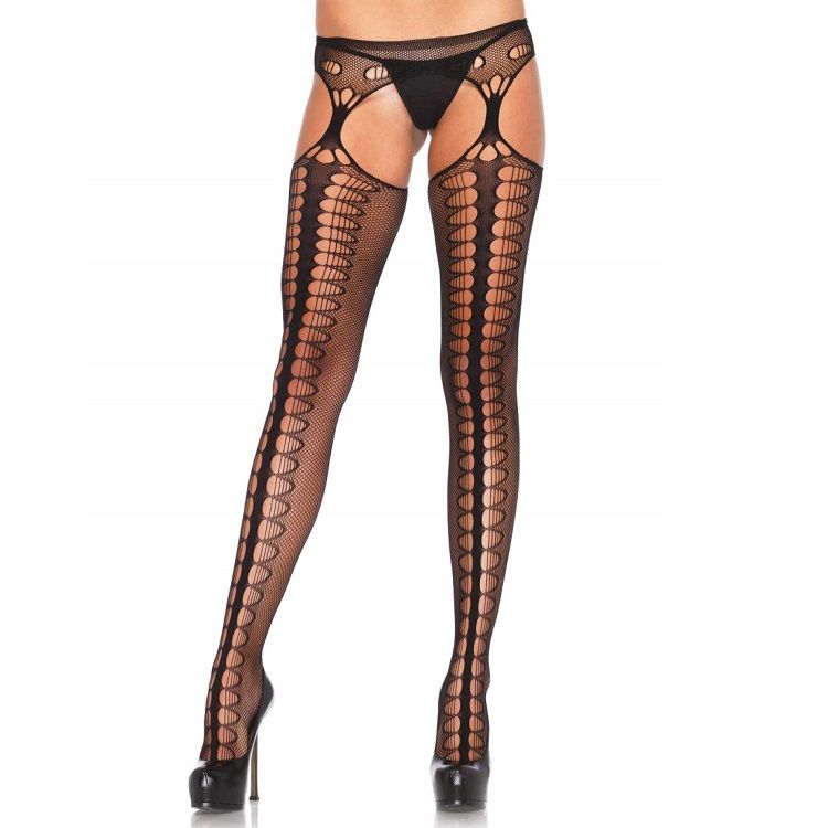 LEG AVENUE - TIGHTS MED GARTER EXKLUSIV SVART