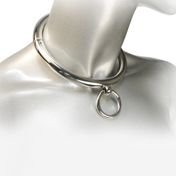 BDSM-halsband i kromad metall med ring och O-ring