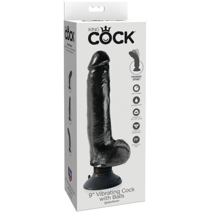 KING COCK 23 cm vibrerande dildo med pung i svart