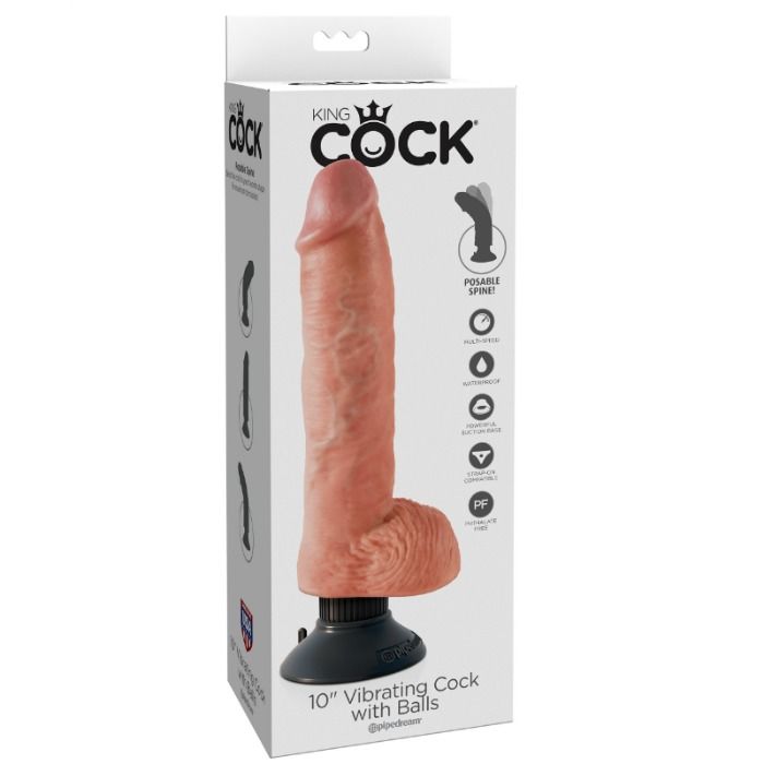 KING COCK 25,5 cm vibrerande dildo med bollar köttfärgad