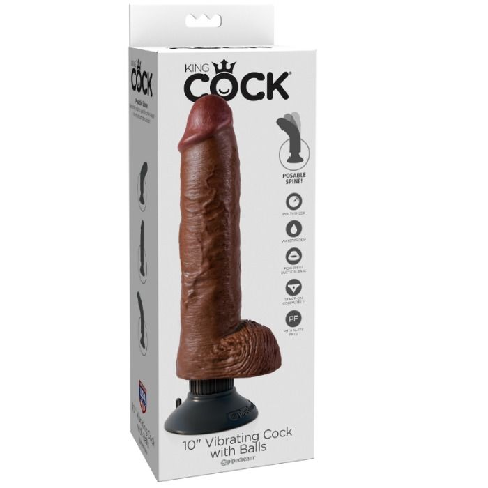KING COCK 25,5 cm vibrerande dildo med bollar i brun färg