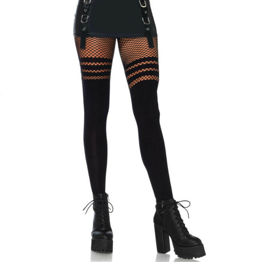 LEG AVENUE - PANTYHOUSE VIT FISKHETSTRIPES