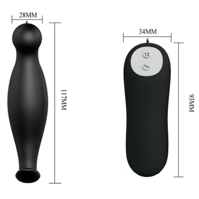 Silikon analplugg med 12 vibrationslägen i svart