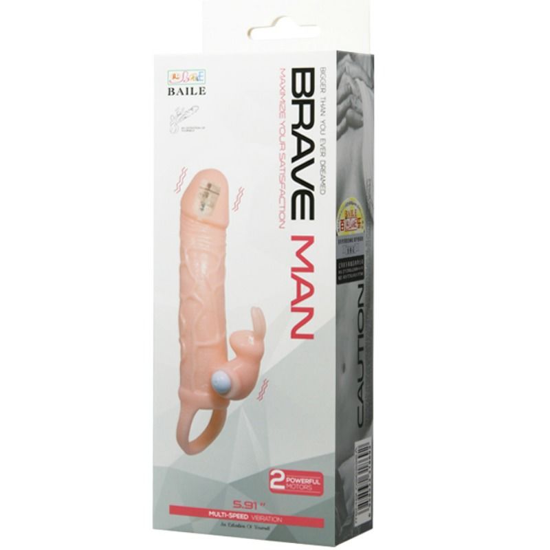 BAILE Brave Man penisfoder med kanin och dubbel motor 16,5 cm