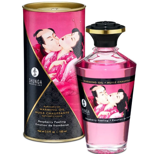 Shunga Heat Effect Massage Oil med intensiv hallonsmak