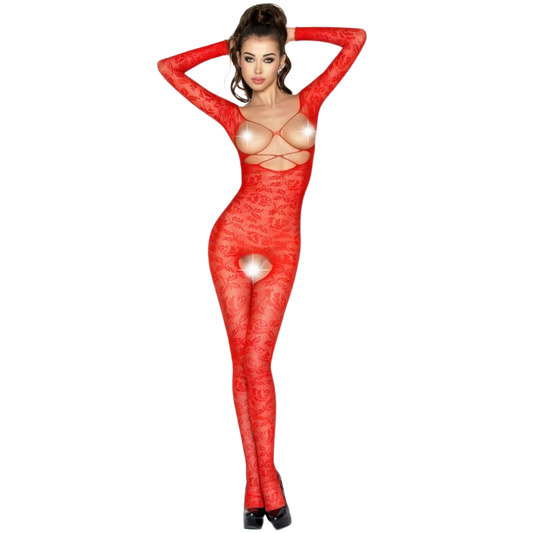PASSION - KVINNA BS031 RÖD BODYSTOCKING EN STORLEK